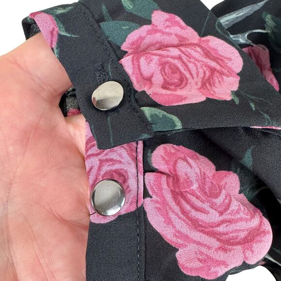 Torrid Black Roses Birds 3/4 Sleeve Lightweight Chiffon Blouse Size L - Picture 5 of 8
